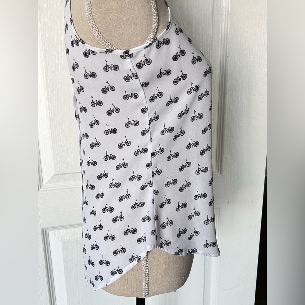 Ricki’s White Bicycle Print Women's Sleeveless Spring Summer Blouse Tank Top. XS - Picture 7 of 14